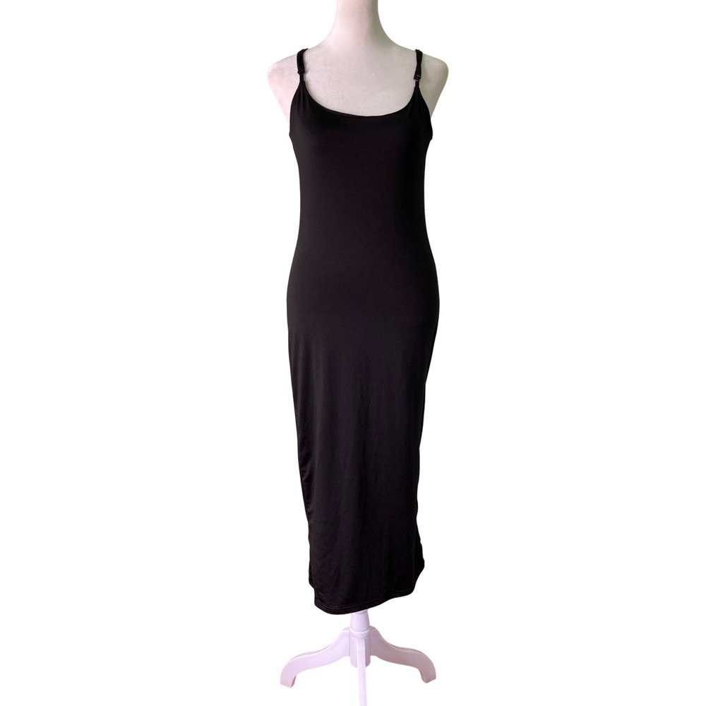 Aeropostale Black Slip Dress Midi Spaghetti Strap Simple LBD Party (Size M)